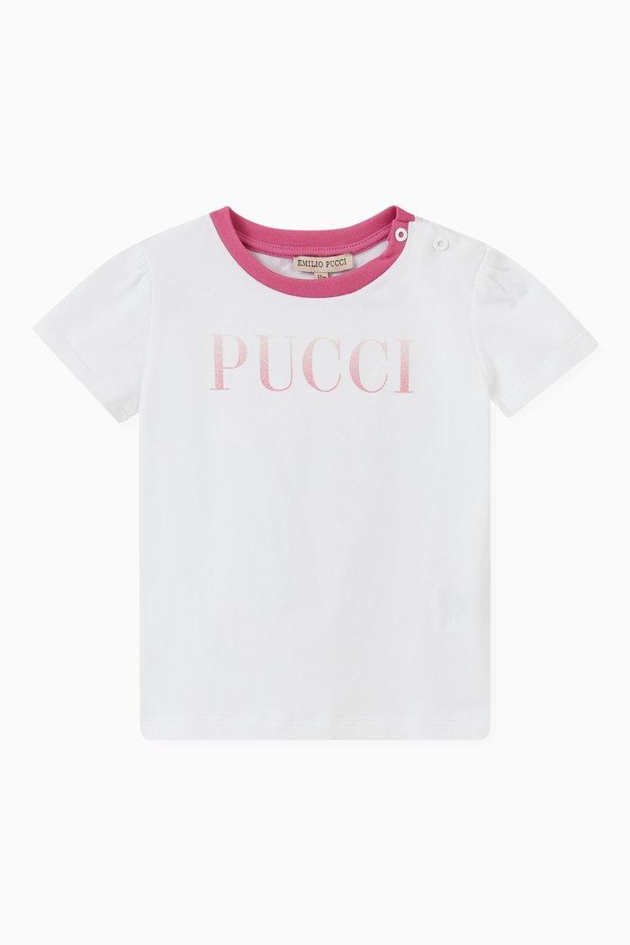 Pucci T-Shirt with Contrast Neck in Jersey, White