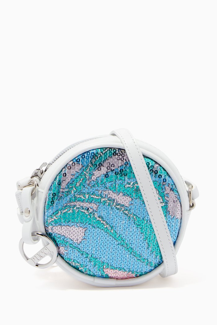 

Sequinned Round Bag in Eco Leather, Green
