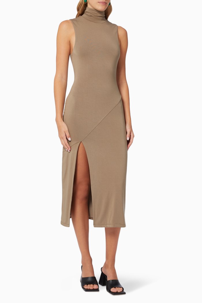 

Mock Neck Midi Dress, Grey