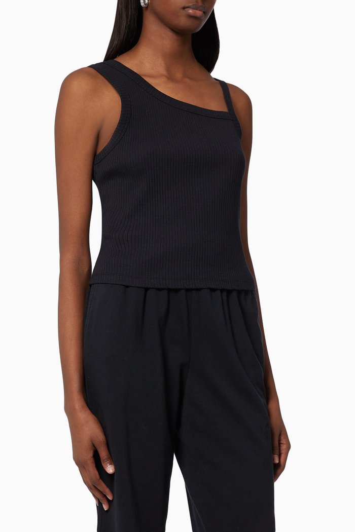 

Asymmetrical Rib Tank in Cotton, Black