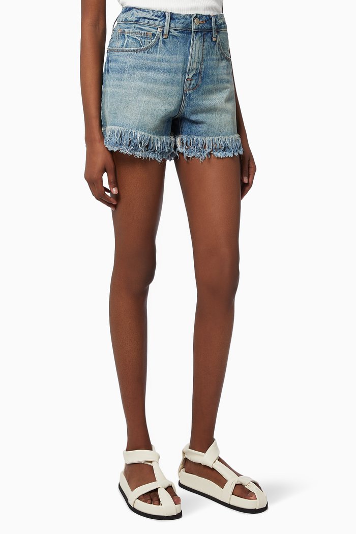 

Good 90s Shorts with Long Fray Hem, Blue