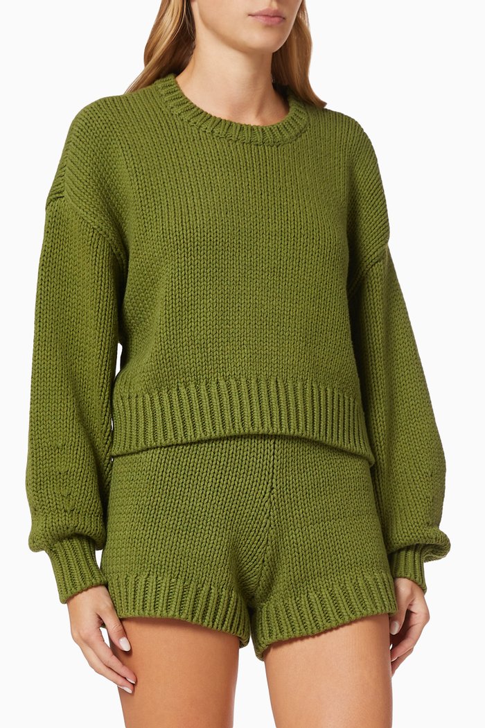

Chunky Oversized Sweater in Cotton, Green