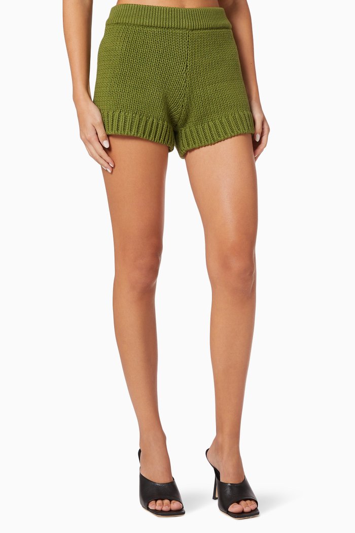 Chunky Knit Sweater Shorts in Cotton, Green