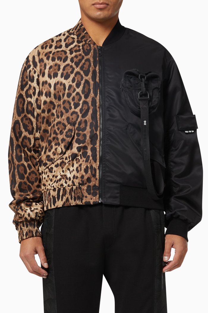 Colourblock Jacket in Leopard Cotton & Nylon, Multicolour