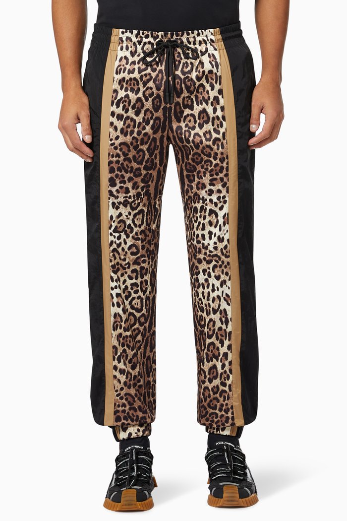 

Sweatpants with Leopard Inserts in Technical Fabric, Brown