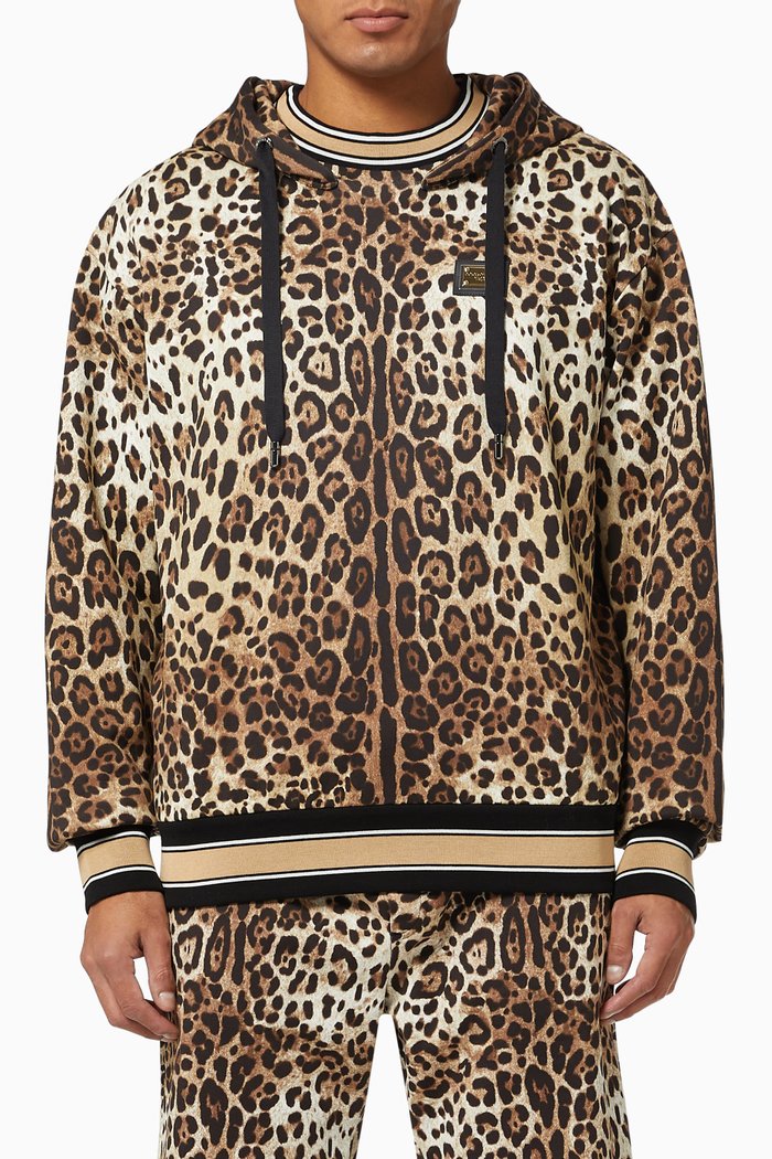 

Leopard Hoodie in Cotton Jersey, Brown