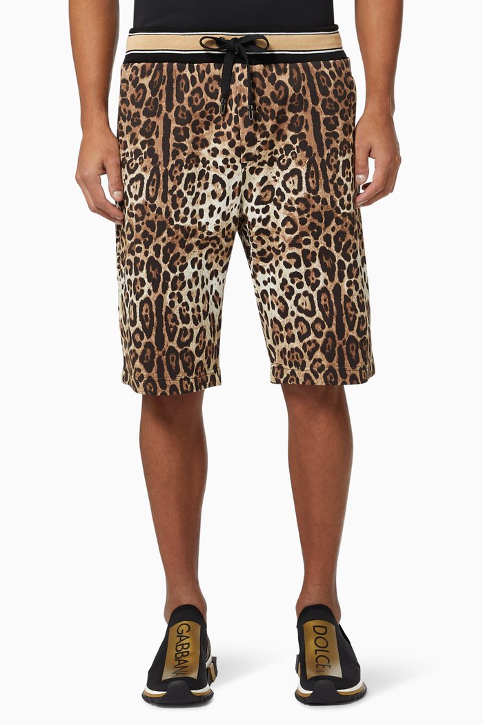 

Leopard Sweat Shorts in Cotton Jersey, Brown