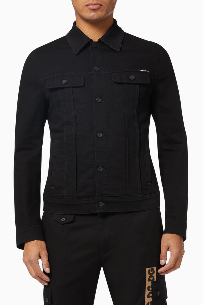 

Slim-fit Jacket in Stretch Cotton Denim, Black