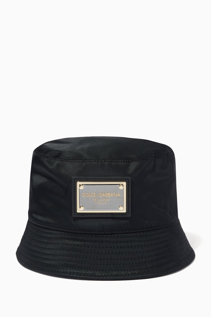 

Bucket Hat with Logo Plate in Nylon, Black