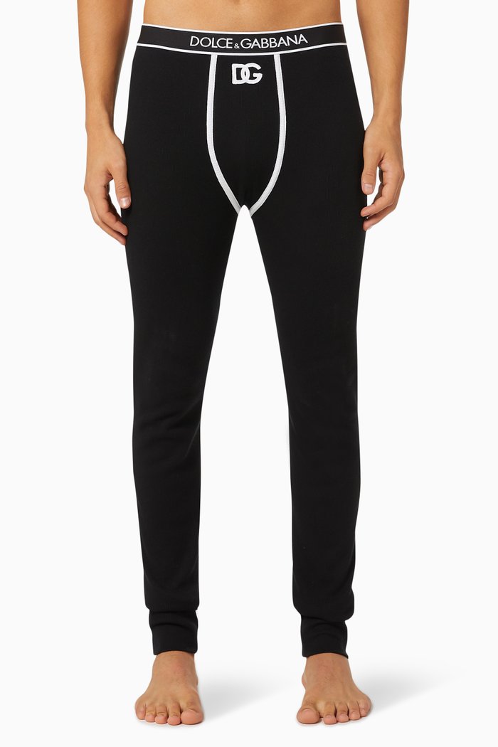 

Leggings with DG Interlock in Ribbed Cotton, Black