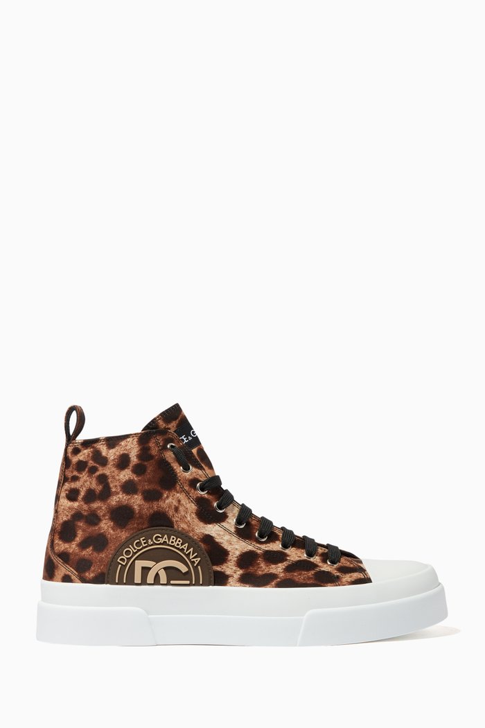 Portofino Light Mid-top Sneakers with Leopard Print, Brown