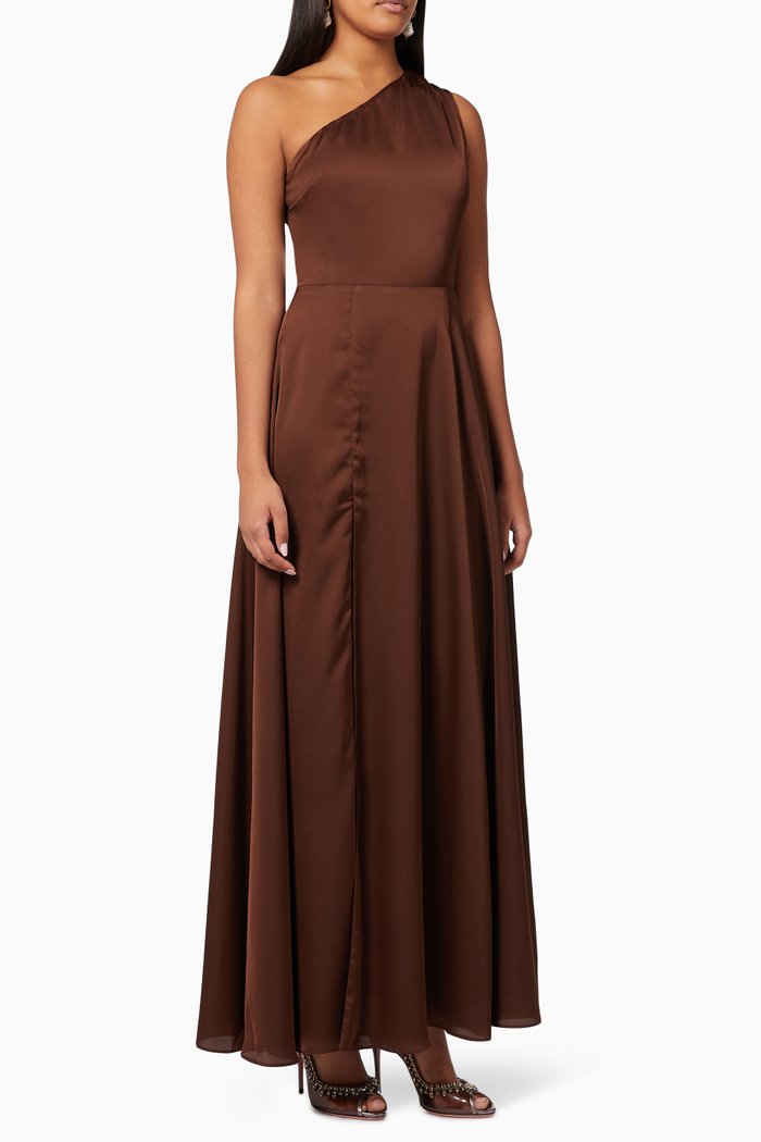The Loma Dress in Satin, Brown