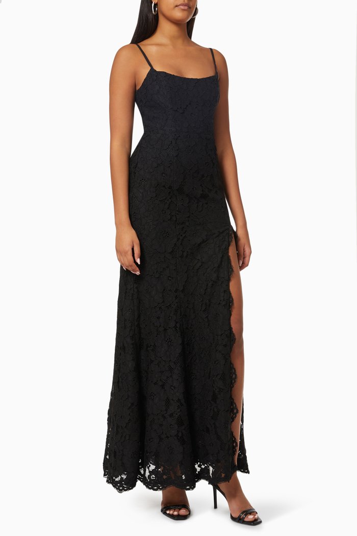 

Maxi Dress in Fleur Corded Lace, Black