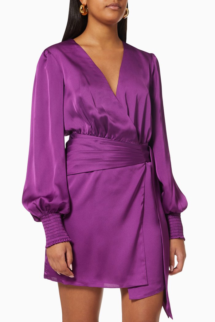 

The Riviera Wrap Dress in Satin, Purple