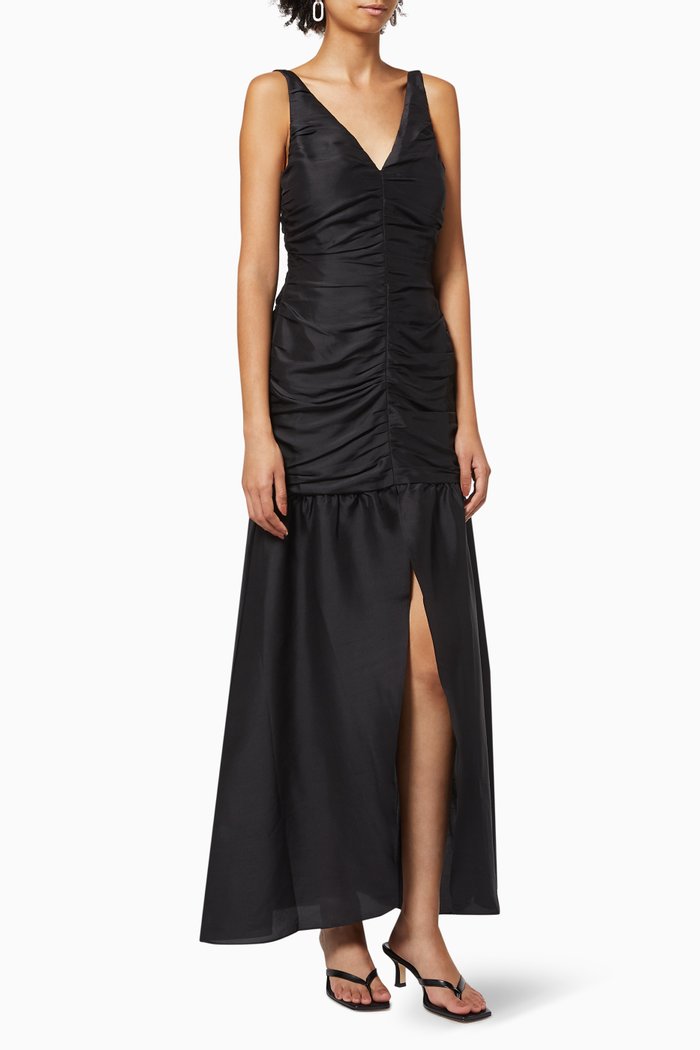 

Vivienne Ruched Gown in Silk, Black