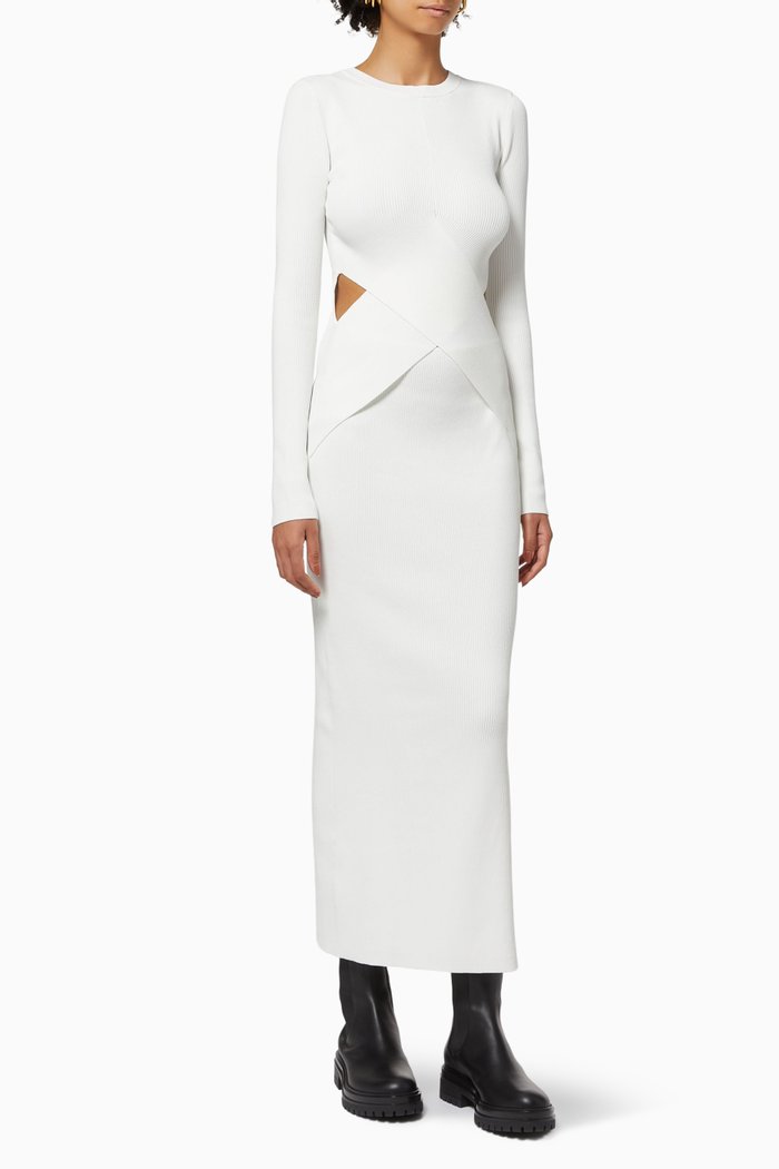 

Celena Draped Midi Dress in Ribbed Knit, Neutral