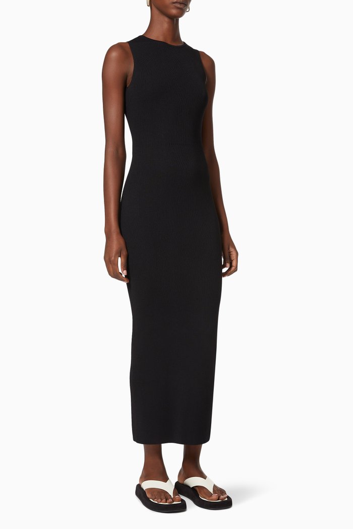 

Celena Cross Back Dress in Ribbed Knit, Black