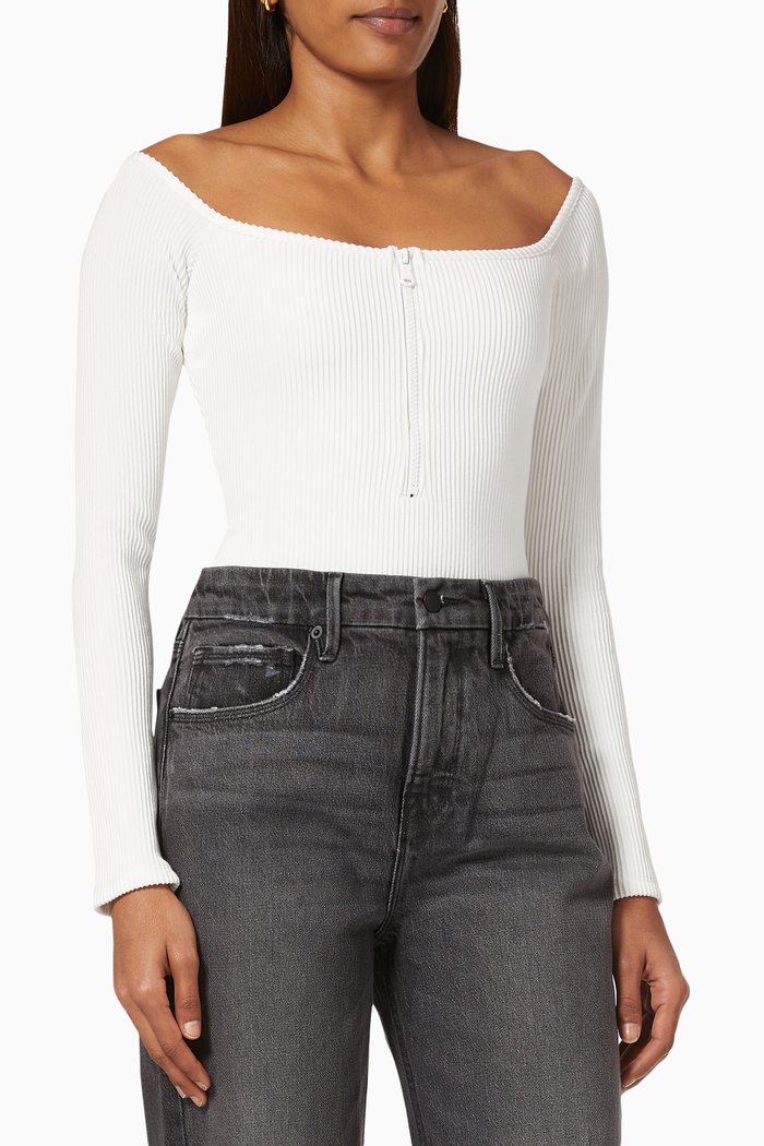 

Rib Off-shoulder Zip Henley Bodysuit, Neutral