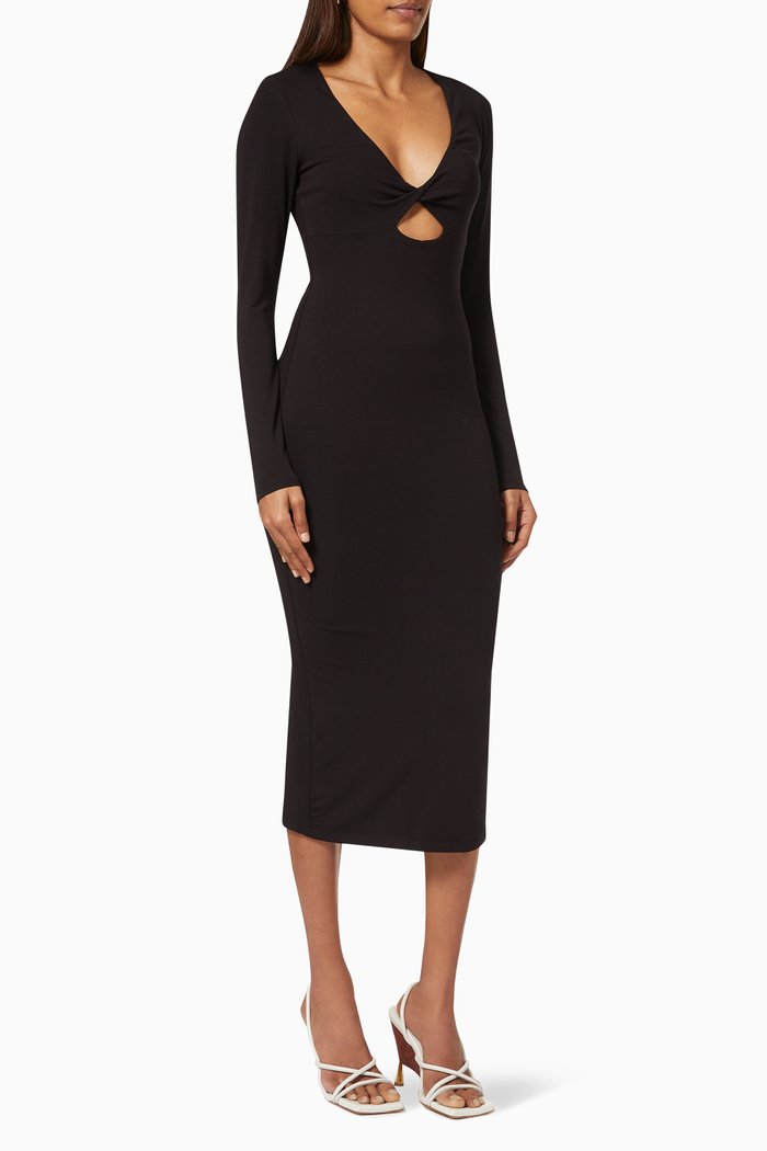 

Twist Peek-a-boo Midi Dress, Black
