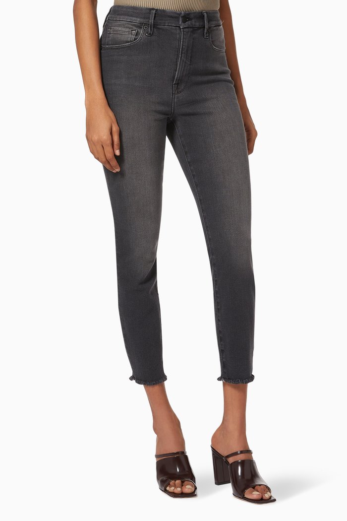

Good Waist Crop Fray Hem Jeans in Organic Cotton, Black