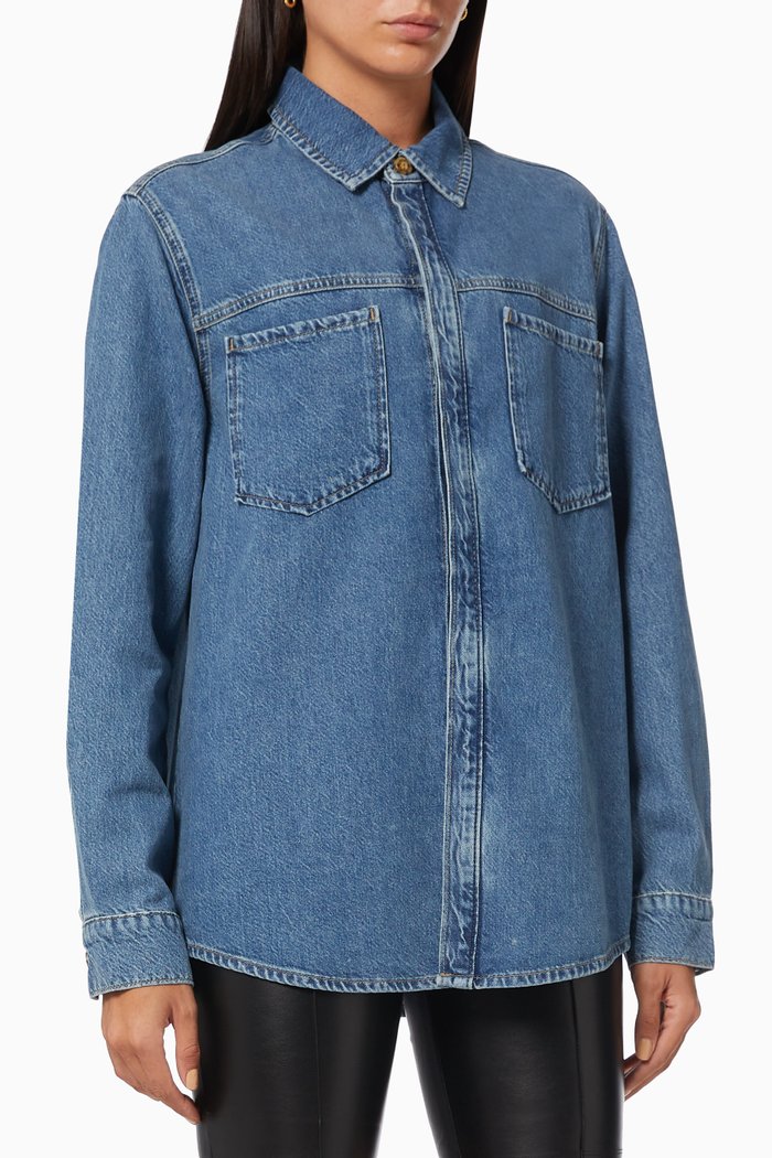 

Split Back Shirt in Sustainable Cotton, Blue