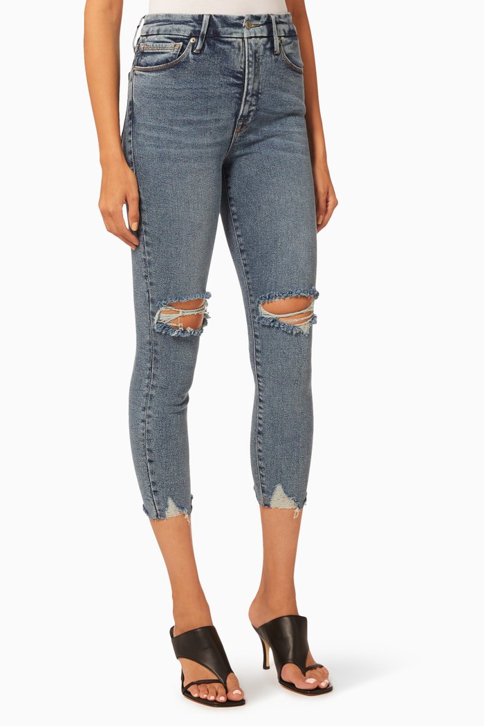

Good Waist Crop Chew Hem Jeans in Cotton, Blue
