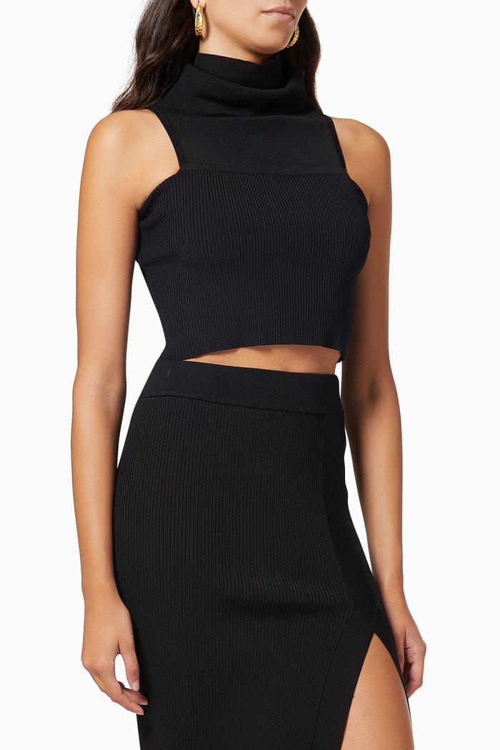 

Fold Over Rib Crop Top in Rayon, Black