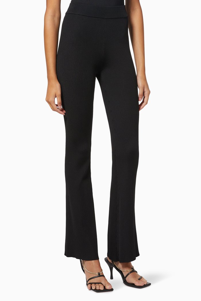 

Flared Pants in Ribbed Knit, Black