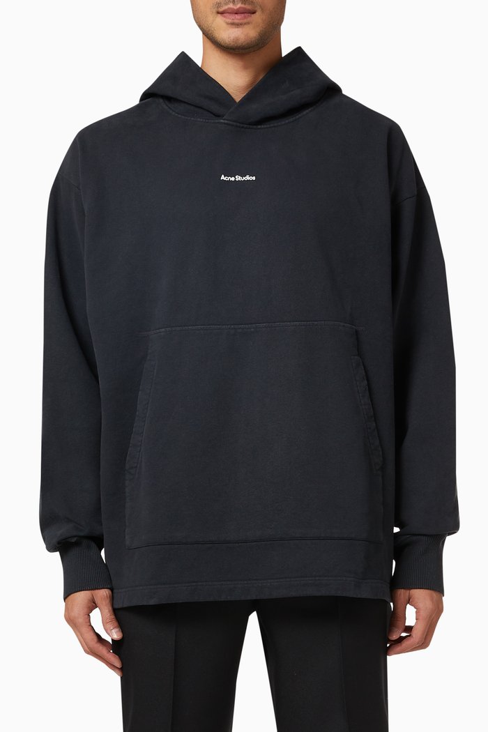 

Franklin Stamp Hooded Sweatshirt in Cotton Fleece, Black