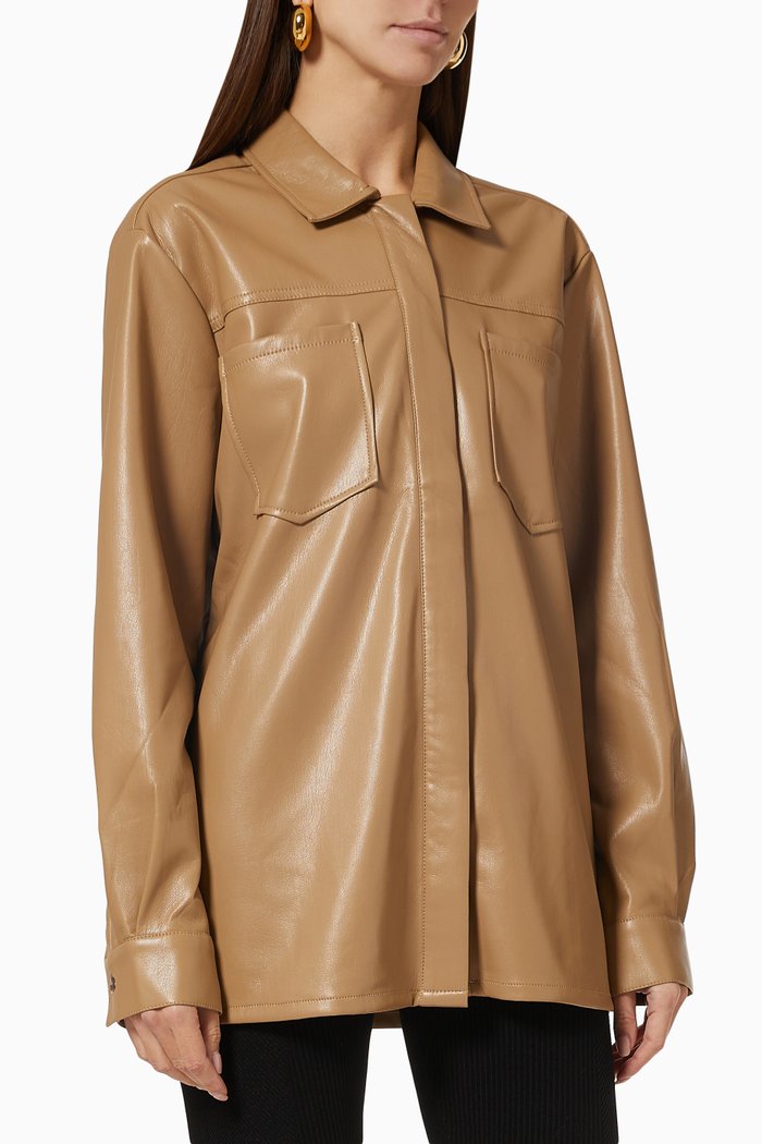 

Split Back Shirt in Faux Leather, Brown