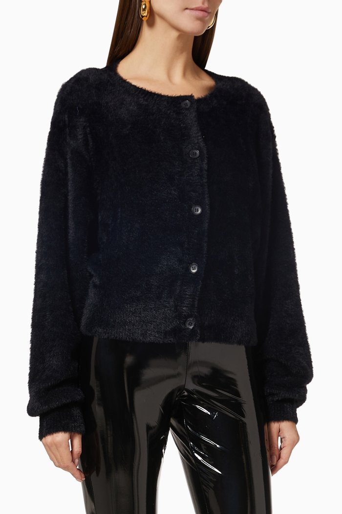 

Fuzzi Crop Cardi in Nylon, Black