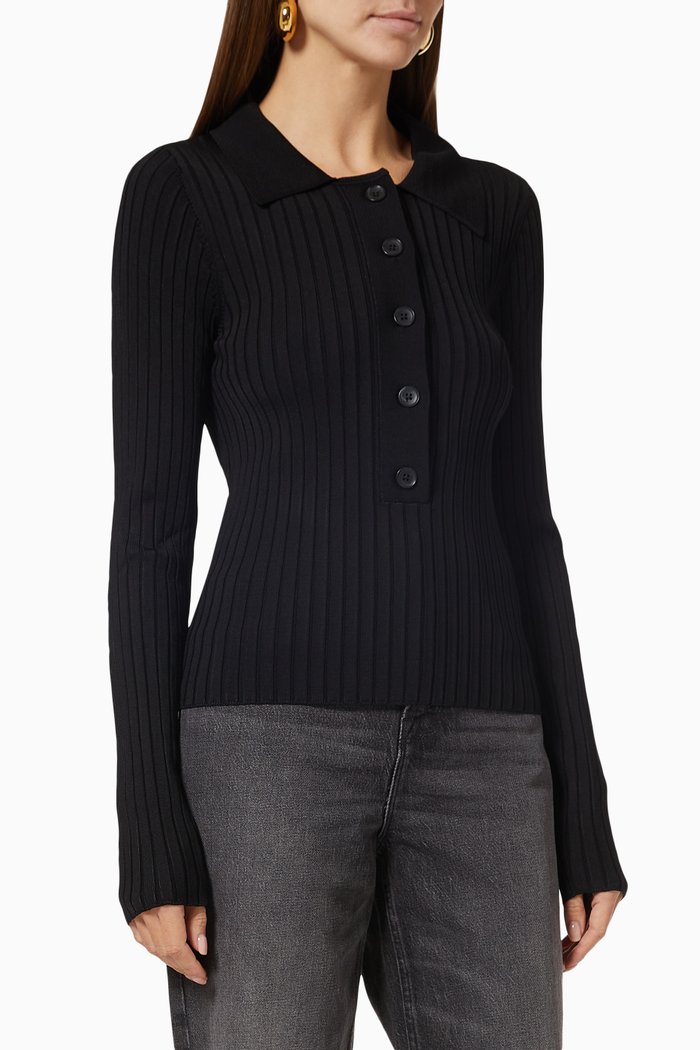 

Plaited Rib Polo Shirt, Black