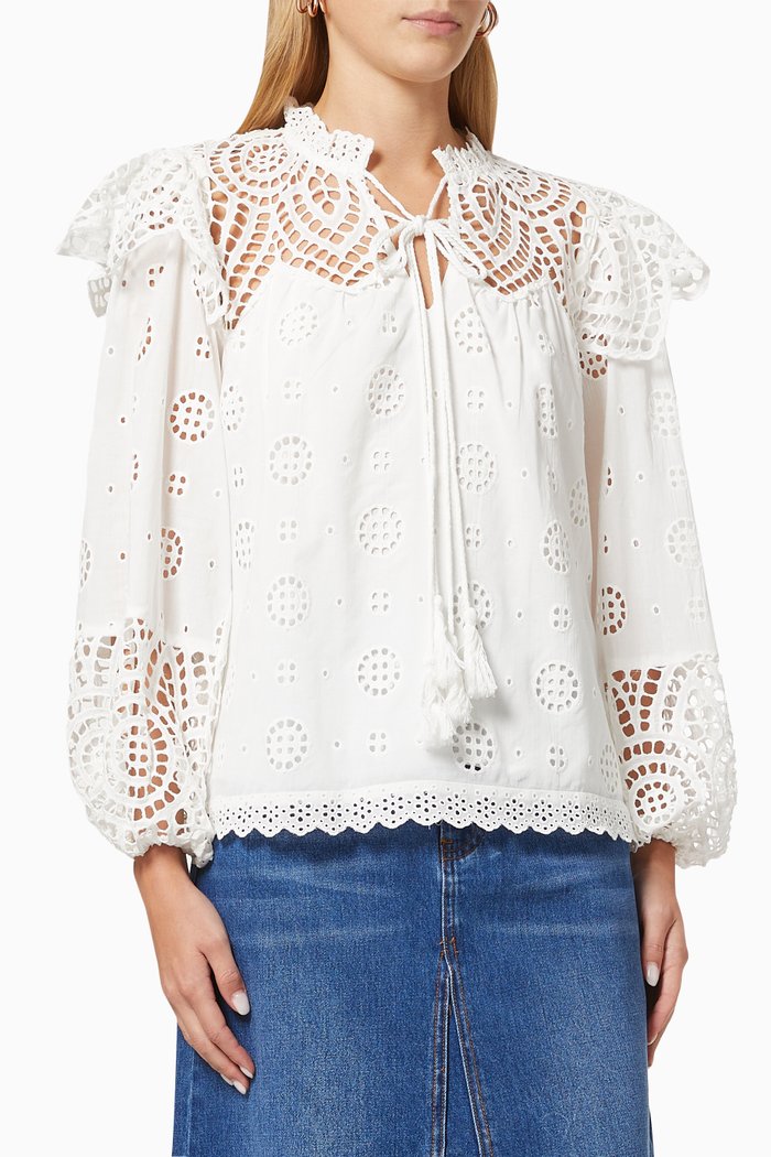 

Westbound Blouse in Embroidered Cotton, Neutral