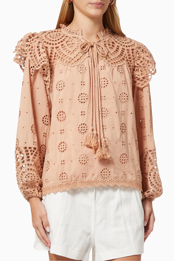 

Westbound Blouse in Embroidered Cotton, Brown