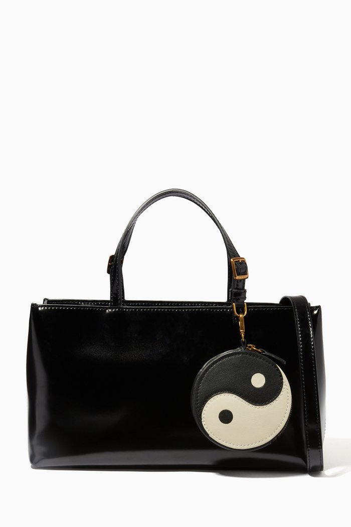 

Lady Satchel Bag in Polished Calf Leather, Black