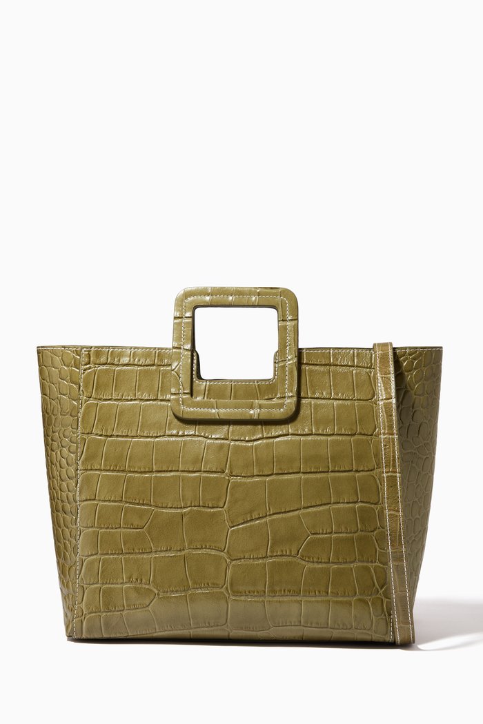 

Shirley Tote Bag in Croc Embossed Leather, Green