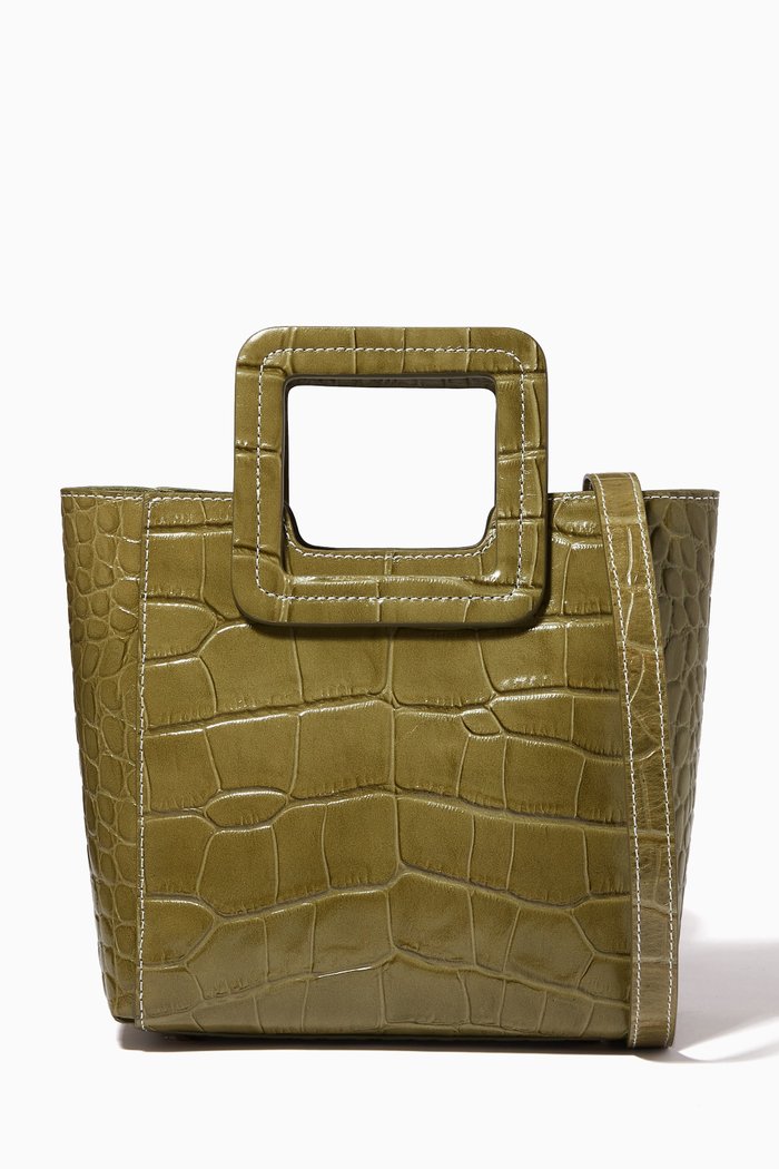 

Mini Shirley Tote Bag in Croc Embossed Leather, Green