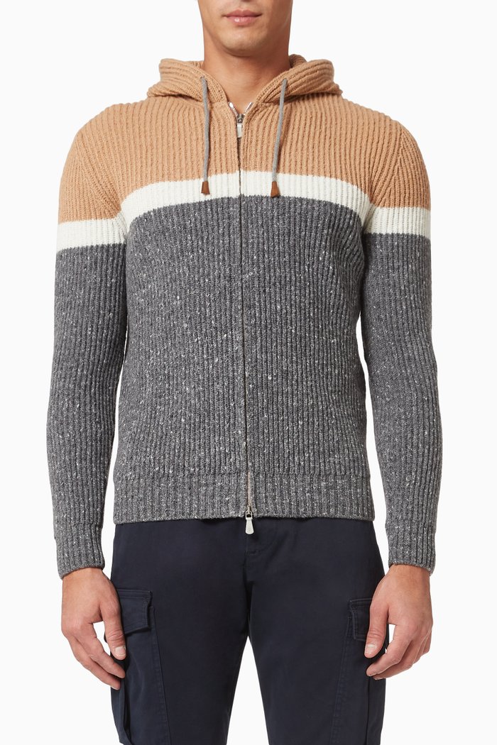 

Ribbed Colour-block Cardigan in Cashmere, Multicolour