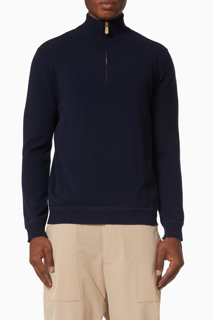 

Half Zip Sweater in Cashmere Wool, Blue