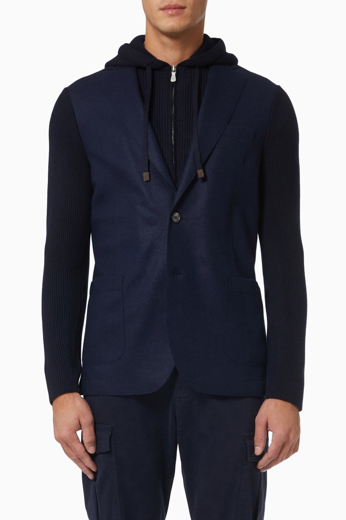 

Single Breasted Jacket in Wool Knit, Blue