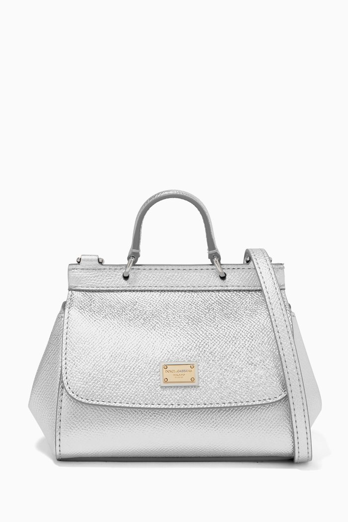 Mini Sicily Bag in Laminated Dauphine Leather, Silver