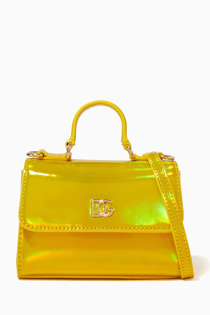 

Top Handle Bag in Foiled Patent Leather, Yellow