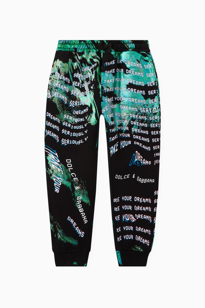 

Foiled Print Jogger Pants in Jersey, Black