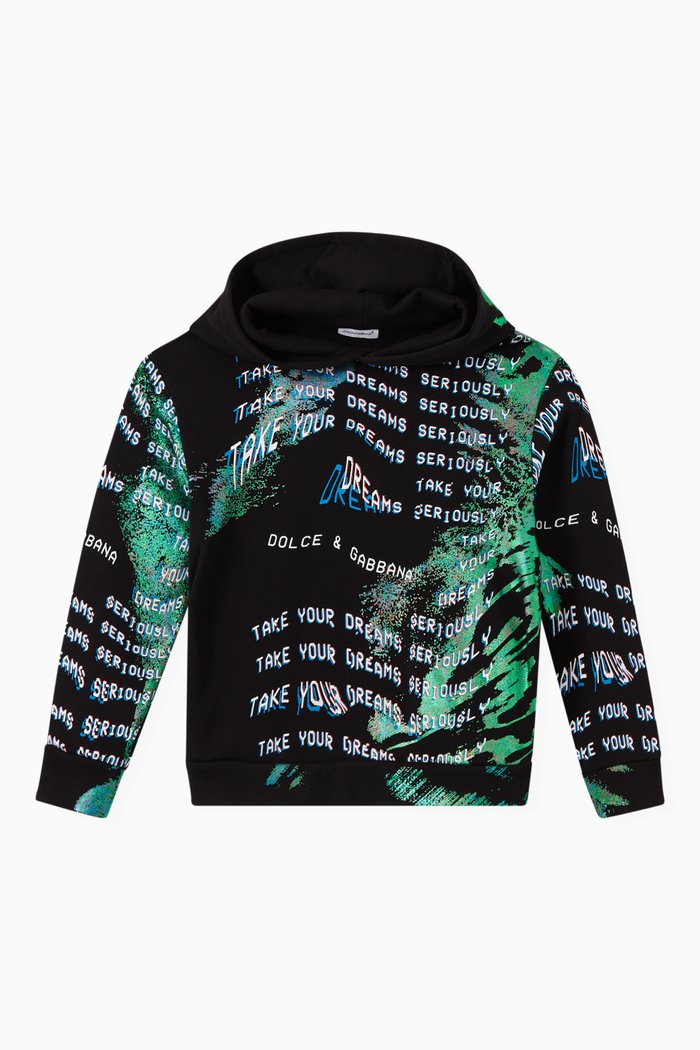 

Foiled Print Hoodie in Jersey, Black