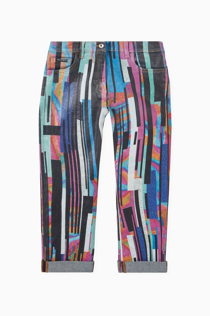 

Foil-print Jeans in Denim, Multicolour