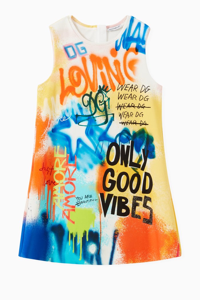

Short Dress in Graffiti Print Interlock, Multicolour
