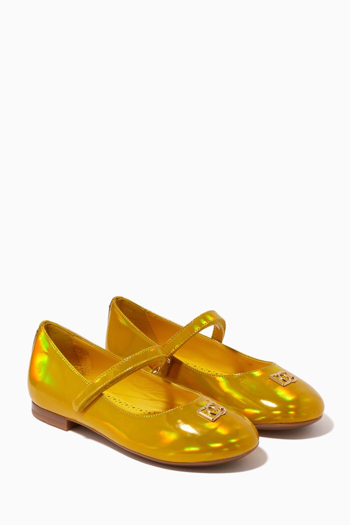 

Mary Jane Ballerina Shoes in Foiled Patent Leather, Yellow