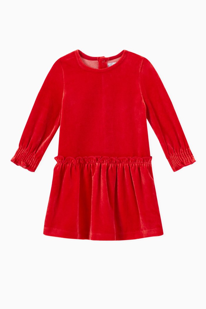 

Elastic Waist Flare Dress, Red