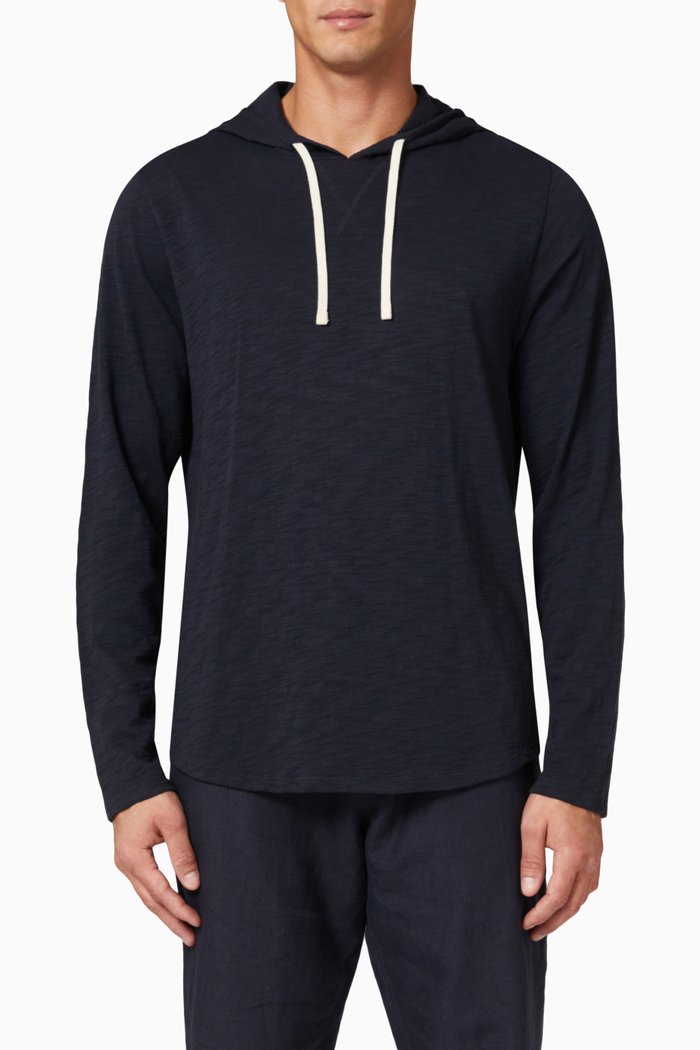 

Slub Popover Hoodie in Cotton Jersey, Blue