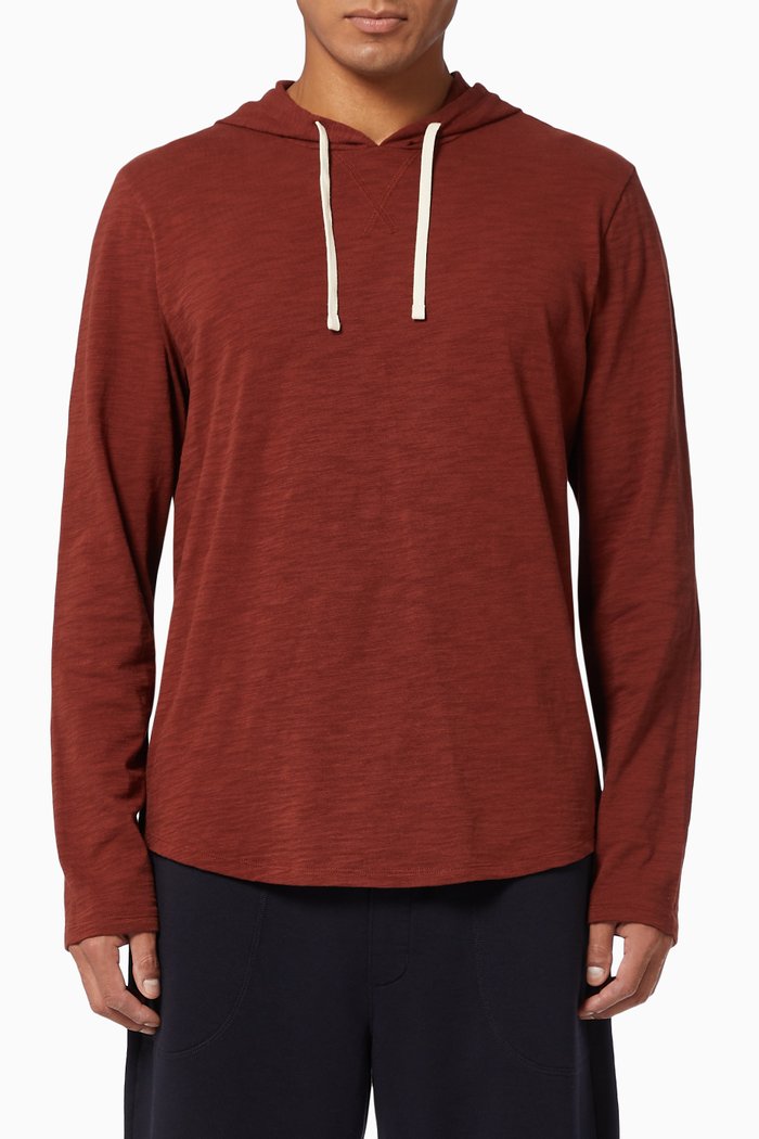 

Slub Popover Hoodie in Cotton Jersey, Brown